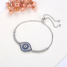 Load image into Gallery viewer, Beautiful Blue and White Stone Evil Eye Silver Bracelet - Bracelet
