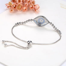 Load image into Gallery viewer, Beautiful Blue and White Stone Evil Eye Silver Bracelet - Bracelet