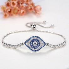 Load image into Gallery viewer, Beautiful Blue and White Stone Evil Eye Silver Bracelet - Bracelet