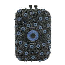 Load image into Gallery viewer, Black and Blue Stone Studded Evil Eye Clutch - Black - Handbag