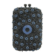 Load image into Gallery viewer, Black and Blue Stone Studded Evil Eye Clutch - Black - Handbag