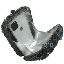 Load image into Gallery viewer, Black and Blue Stone Studded Evil Eye Clutch - Black - Handbag