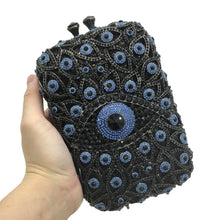 Load image into Gallery viewer, Black and Blue Stone Studded Evil Eye Clutch - Black - Handbag