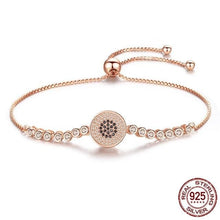 Load image into Gallery viewer, Black and White Stone Evil Eye Silver Bracelet - BraceletRose Gold
