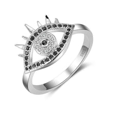 Load image into Gallery viewer, Black and White Stone Eye Shaped Evil Eye Silver Ring - Ring10