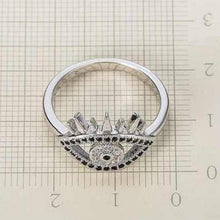 Load image into Gallery viewer, Black and White Stone Eye Shaped Evil Eye Silver Ring - Ring10