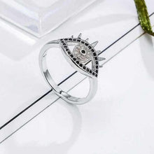 Load image into Gallery viewer, Black and White Stone Eye Shaped Evil Eye Silver Ring - Ring10