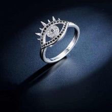 Load image into Gallery viewer, Black and White Stone Eye Shaped Evil Eye Silver Ring - Ring10