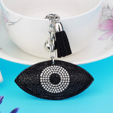 Load image into Gallery viewer, Black Stone Studded Eye Shaped Evil Eye Keychain - Keychain