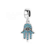 Load image into Gallery viewer, Blue and Black Stone Evil Eye Hamsa Hand Silver Pendant - Pendant
