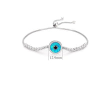 Load image into Gallery viewer, Blue and Black Stone Evil Eye Silver Bracelet - Bracelet