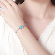 Load image into Gallery viewer, Blue and Black Stone Evil Eye Silver Bracelet - Bracelet