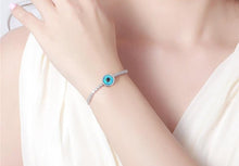 Load image into Gallery viewer, Blue and Black Stone Evil Eye Silver Bracelet - Bracelet