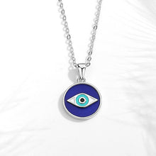 Load image into Gallery viewer, Blue and Turquoise Eye Shaped Evil Eye Silver Necklace - Necklace