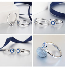 Load image into Gallery viewer, Blue and White Enamel Black Stone Evil Eye Silver Ring - Ring6