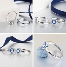 Load image into Gallery viewer, Blue and White Enamel Black Stone Evil Eye Silver Ring - Ring6