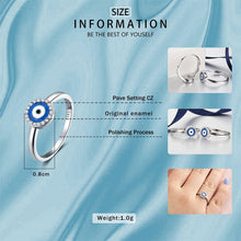 Load image into Gallery viewer, Blue and White Enamel Black Stone Evil Eye Silver Ring - Ring6