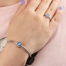 Load image into Gallery viewer, Blue and White Enamel Black Stone Evil Eye Silver Ring - Ring6