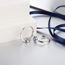 Load image into Gallery viewer, Blue and White Enamel Black Stone Evil Eye Silver Ring - Ring6