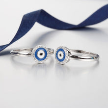 Load image into Gallery viewer, Blue and White Enamel Black Stone Evil Eye Silver Ring - Ring6