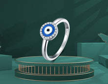 Load image into Gallery viewer, Blue and White Enamel Black Stone Evil Eye Silver Ring - Ring6