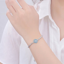 Load image into Gallery viewer, Blue and White Stone Circular Evil Eye Silver Bracelet - Bracelet