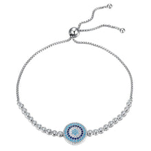 Load image into Gallery viewer, Blue and White Stone Circular Evil Eye Silver Bracelet - Bracelet