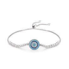 Load image into Gallery viewer, Blue and White Stone Circular Evil Eye Silver Bracelet - Bracelet