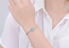 Load image into Gallery viewer, Blue and White Stone Circular Evil Eye Silver Bracelet - Bracelet