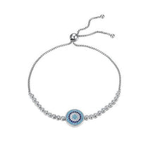 Load image into Gallery viewer, Blue and White Stone Circular Evil Eye Silver Bracelet - Bracelet