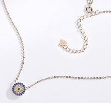 Load image into Gallery viewer, Blue and White Stone Circular Evil Eye Silver Necklaces - NecklaceRose Gold