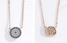 Load image into Gallery viewer, Blue and White Stone Circular Evil Eye Silver Necklaces - NecklaceRose Gold