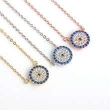Load image into Gallery viewer, Blue and White Stone Circular Evil Eye Silver Necklaces - NecklaceSilver