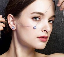 Load image into Gallery viewer, Blue and White Stone Circular Evil Eye Silver Necklaces - NecklaceRose Gold