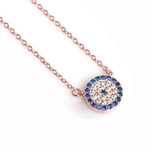Load image into Gallery viewer, Blue and White Stone Circular Evil Eye Silver Necklaces - NecklaceRose Gold