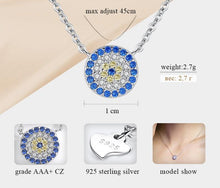 Load image into Gallery viewer, Blue and White Stone Circular Evil Eye Silver Necklaces - NecklaceRose Gold