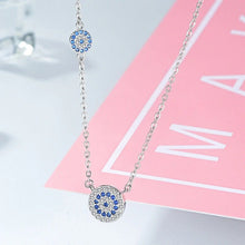 Load image into Gallery viewer, Blue and White Stone Double Evil Eye Silver Necklaces - NecklaceRose Gold