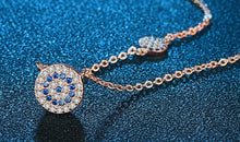Load image into Gallery viewer, Blue and White Stone Double Evil Eye Silver Necklaces - NecklaceRose Gold