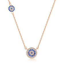 Load image into Gallery viewer, Blue and White Stone Double Evil Eye Silver Necklaces - NecklaceRose Gold