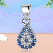 Load image into Gallery viewer, Blue and White Stone Drop Shaped Evil Eye Silver Pendant - Pendant