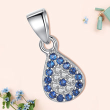 Load image into Gallery viewer, Blue and White Stone Drop Shaped Evil Eye Silver Pendant - Pendant