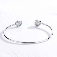 Load image into Gallery viewer, Blue and White Stone Dual Evil Eye Open Cuff Silver Bracelet - BraceletRose Gold