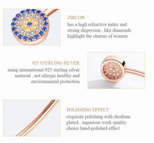 Load image into Gallery viewer, Blue and White Stone Dual Evil Eye Open Cuff Silver Bracelet - BraceletRose Gold