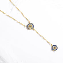 Load image into Gallery viewer, Blue and White Stone Dual Evil Eye Silver Necklaces - NecklaceGold