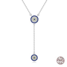Load image into Gallery viewer, Blue and White Stone Dual Evil Eye Silver Necklaces - NecklaceSilver
