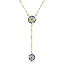 Load image into Gallery viewer, Blue and White Stone Dual Evil Eye Silver Necklaces - NecklaceGold
