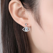 Load image into Gallery viewer, Blue and White Stone Evil Eye Asymmetrical Earrings - Earrings