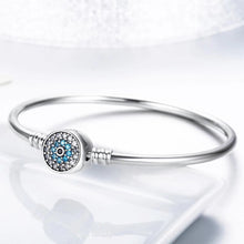 Load image into Gallery viewer, Blue and White Stone Evil Eye Silver Bangle - Bracelet17cm