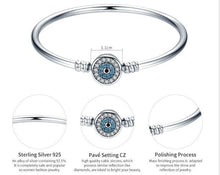 Load image into Gallery viewer, Blue and White Stone Evil Eye Silver Bangle - Bracelet17cm