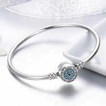 Load image into Gallery viewer, Blue and White Stone Evil Eye Silver Bangle - Bracelet17cm